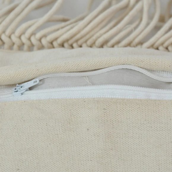 Macrame Cushion Cover, Waves, Ivory, 16x16 Inches, Pack of 1 - Picture 6 of 7